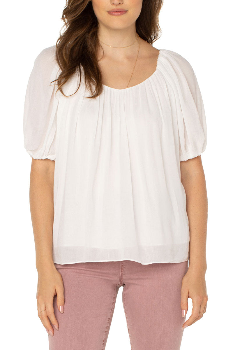 Double V Neck Shirred Top