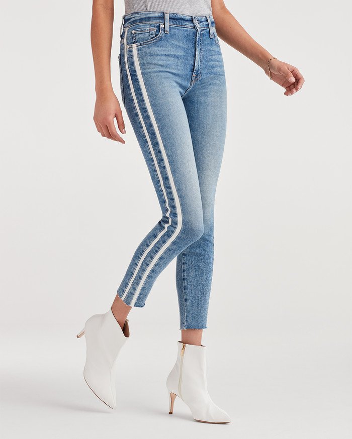 Ankle Skinny with Cut Off Hem and Double White Stripes - SALE
