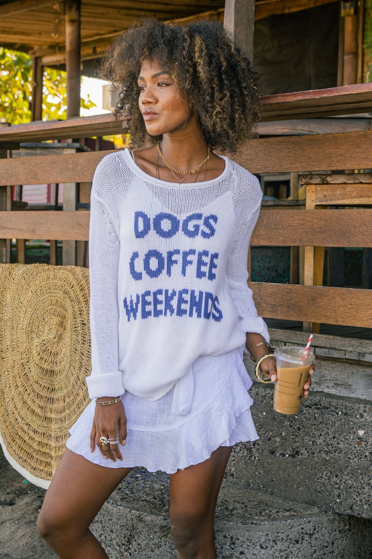Dogs Coffee Weekends Cotton Crew Sweater