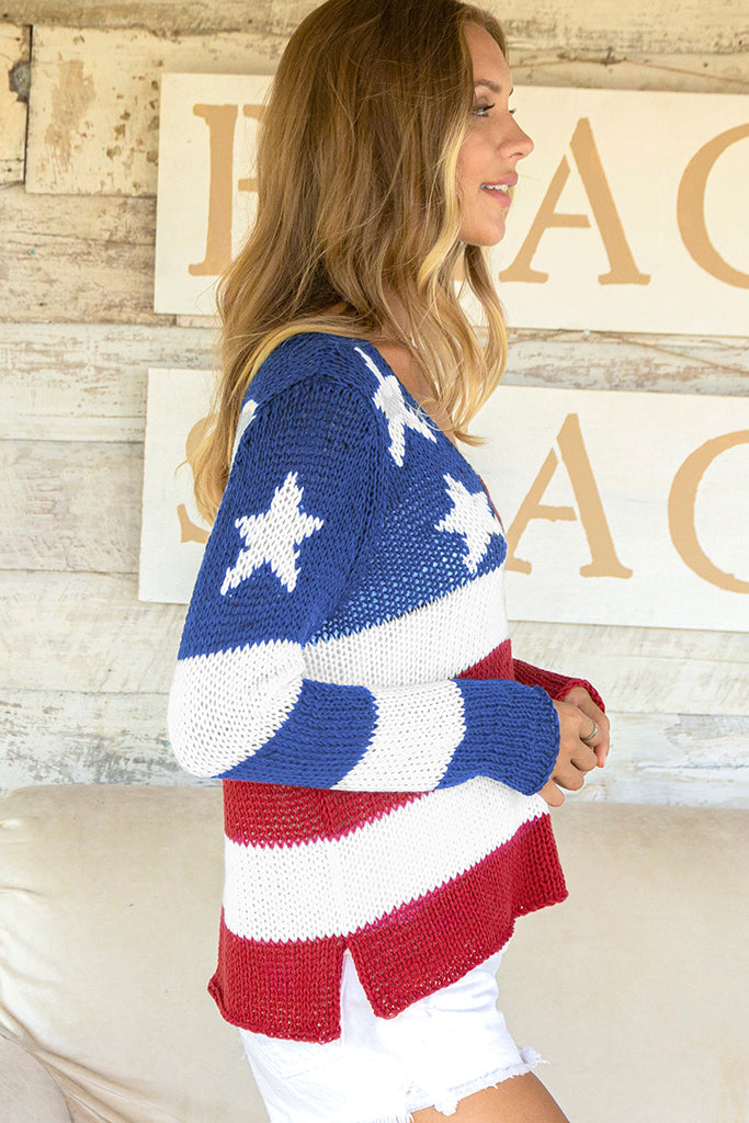 Chunky Flag Cotton Vneck Sweater